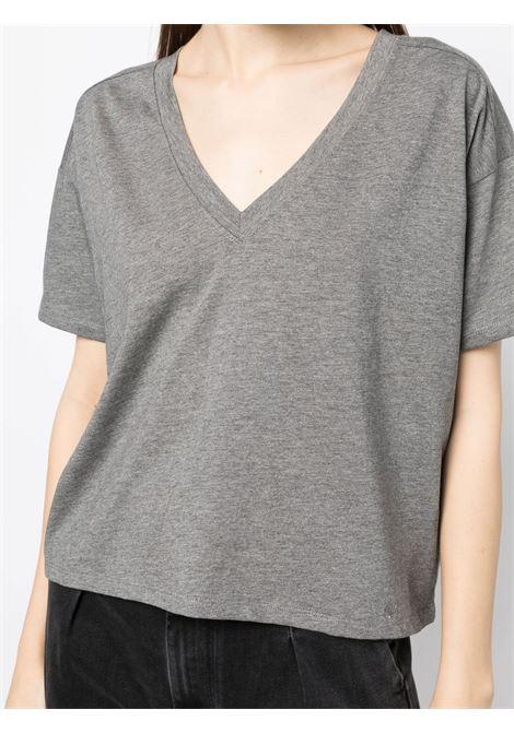 T-shirt Pima con scollo a V in grigio Loulou Studio - donna LOULOU DE SAISON | FAAAGRYMLNG